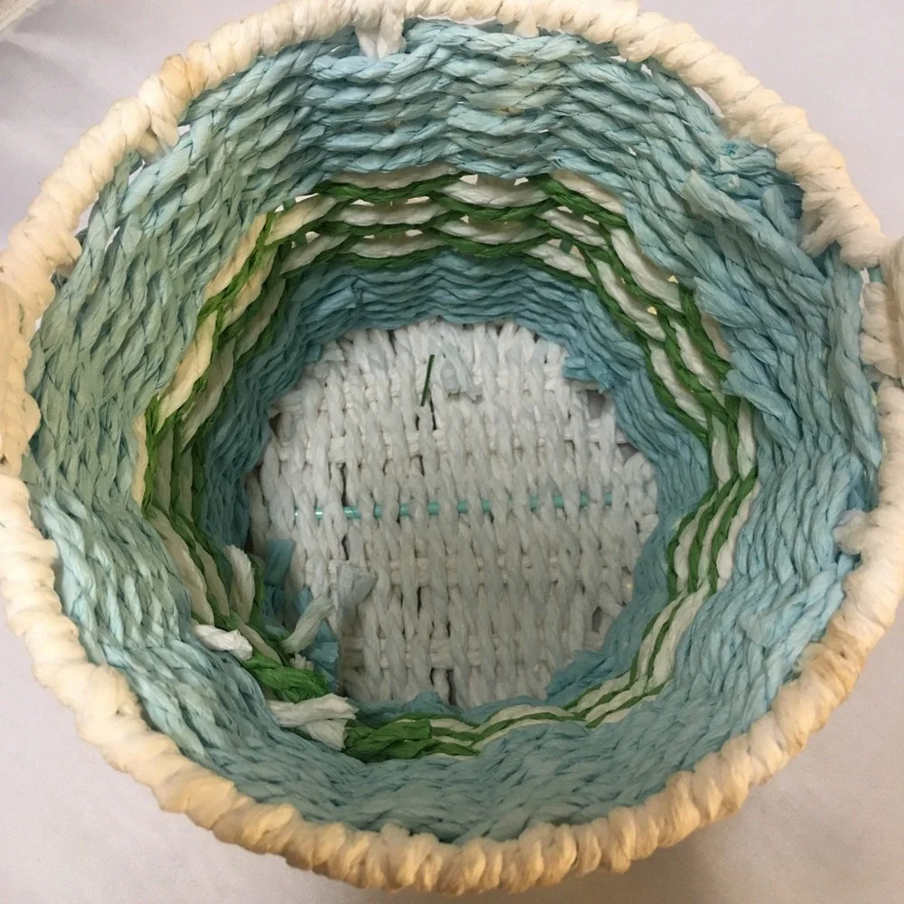Woven Paper Rope Basket Kids OS Blue White Green Easter Spring Decor Storage